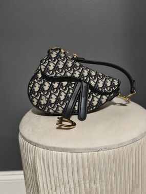 Saddle Mini Shoulder Bag in Blue and Cream